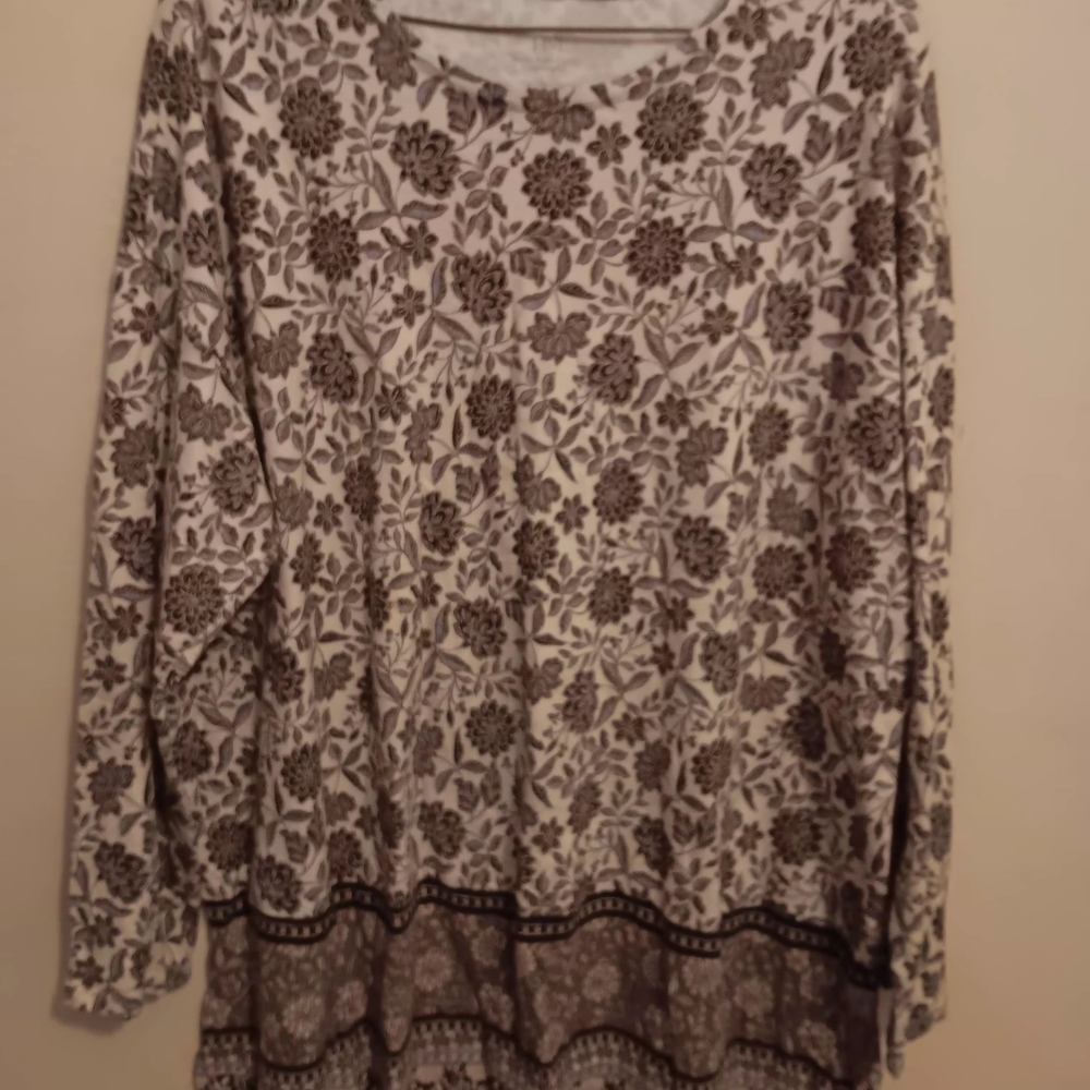 J. Jill Blouse Women’s Size XL Brown Vibrant Floral Long Sleeve Capsule Flowy